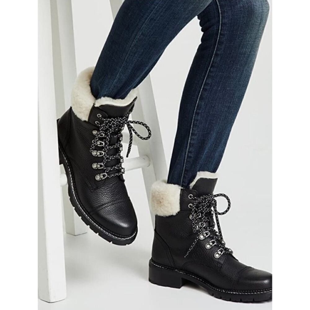 Frye Samantha Hiker Genuine Leather Shearling Fur Lined Lug Sole Ankle Boot | 8